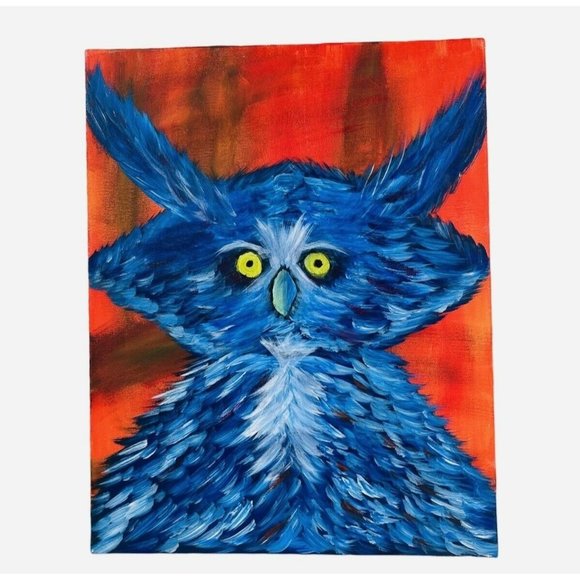 Blue Owl 2 Abstract Art Paintings Un-Framed Stretched Canvas 16" x 20" x .5" - Picture 3 of 5